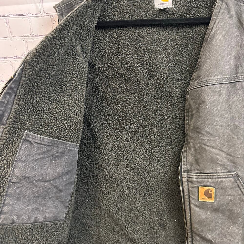 Vintage Charhartt Faded Black Sherpa Lined V Neck Zip Up Vest Men's 2XL V26 BLK - Picture 7 of 9